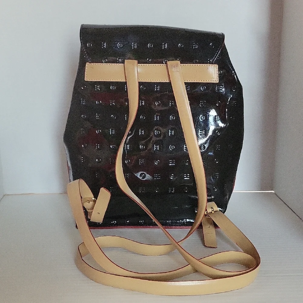 Arcadia Black Italian Patent Leather Backpack Bag Handbag Purse Women's Woman's